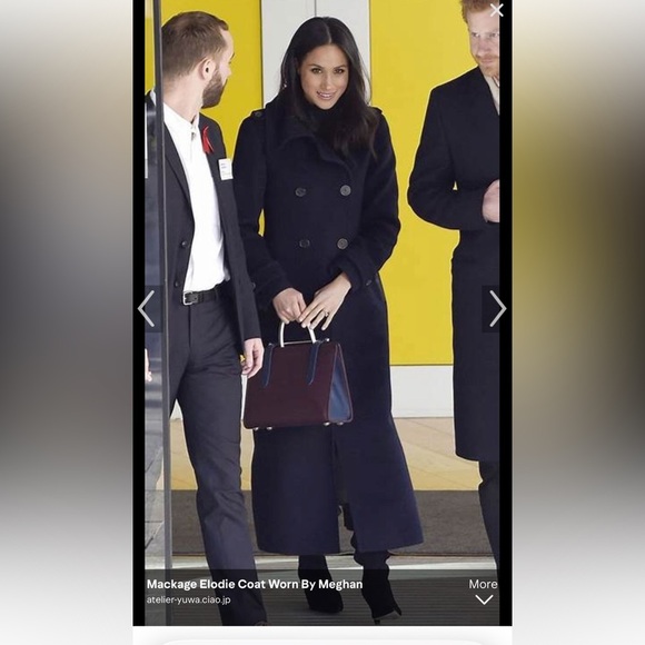 MACKAGE ELODIE MILITARY NAVY WOOL LONG COAT MEAGAN MARKLE SIZE L but fits Medium - Picture 2 of 16